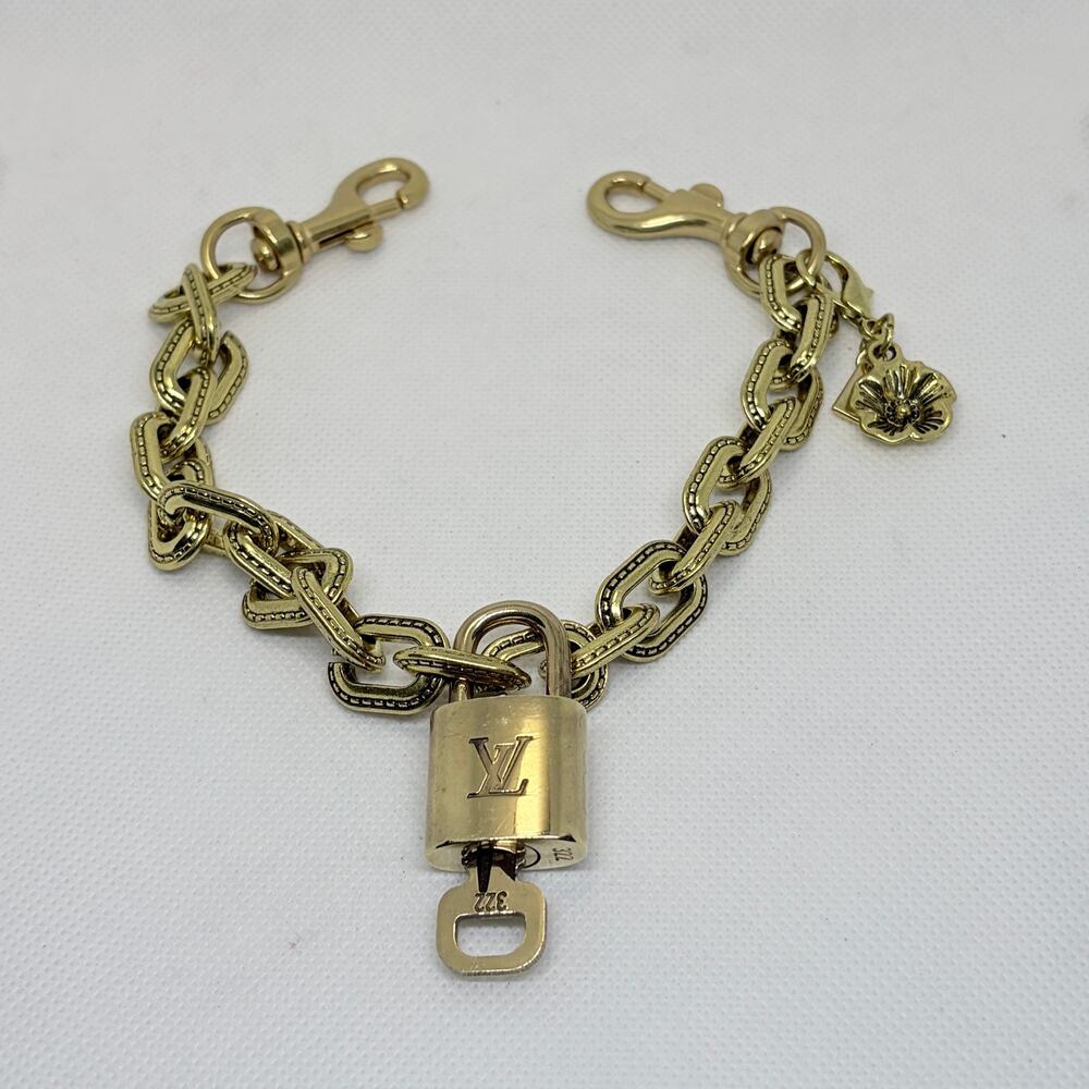 Louis Vuitton Lock & Key #322 w/a Gold Brass Bag Charm Chain w/ Sunflower Charm